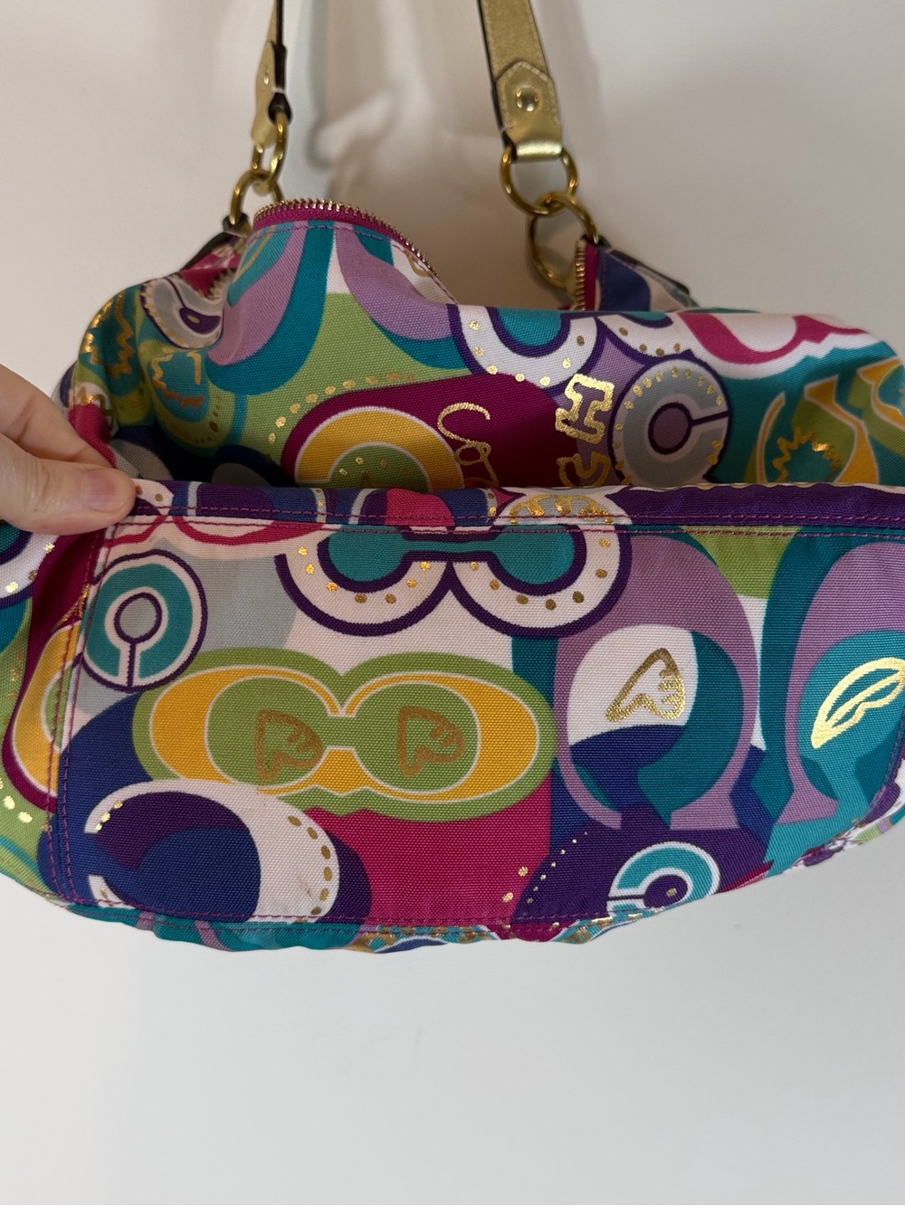 Coach Multicolor Poppy Line Shoulder Bag with Gold Accents - Picture 3 of 5